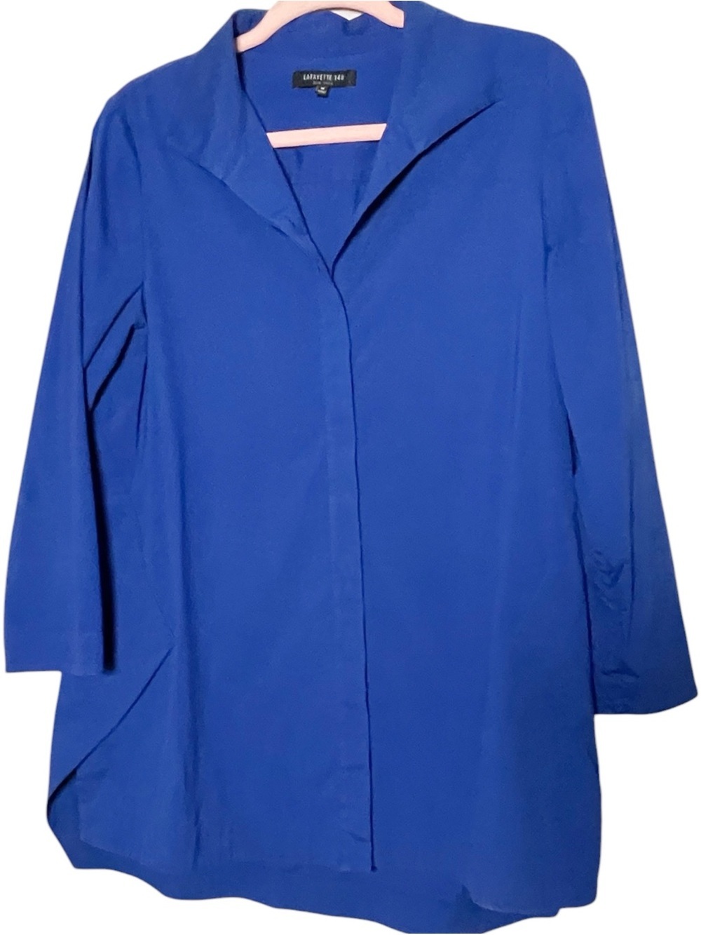Lafayette 148 Royal Blue Stretch Blouse M Hidden Placket Career Office Top - Picture 2 of 5